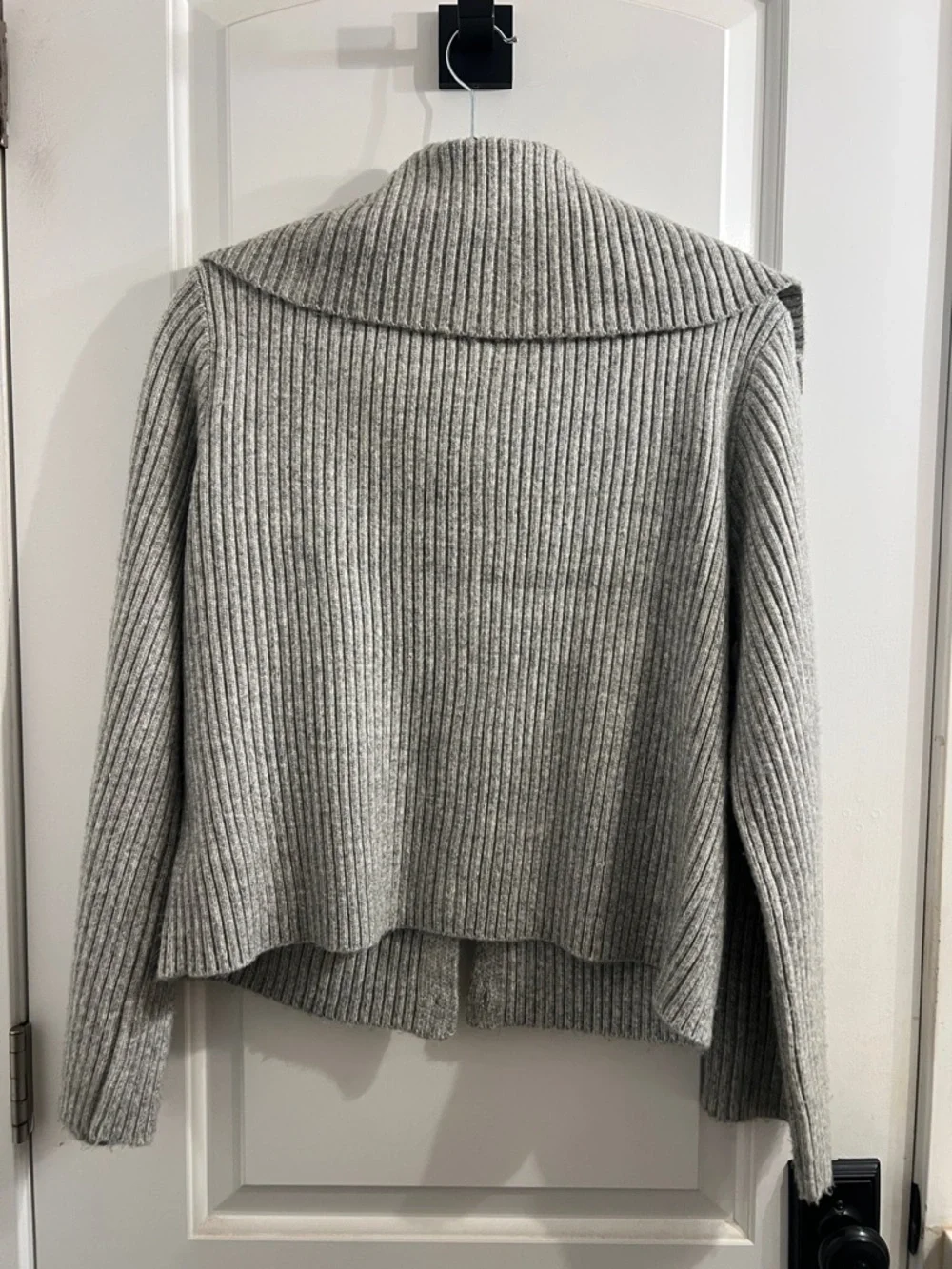 Joie Light Gray Ribbed Button-Front Cardigan with Wide Collar - Picture 3 of 4